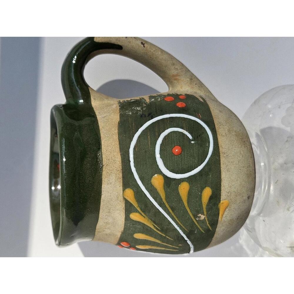 Vintage Folk Art Pottery Mug Mexican Terracotta Handpainted Swirl Rustic Decor - Picture 3 of 9